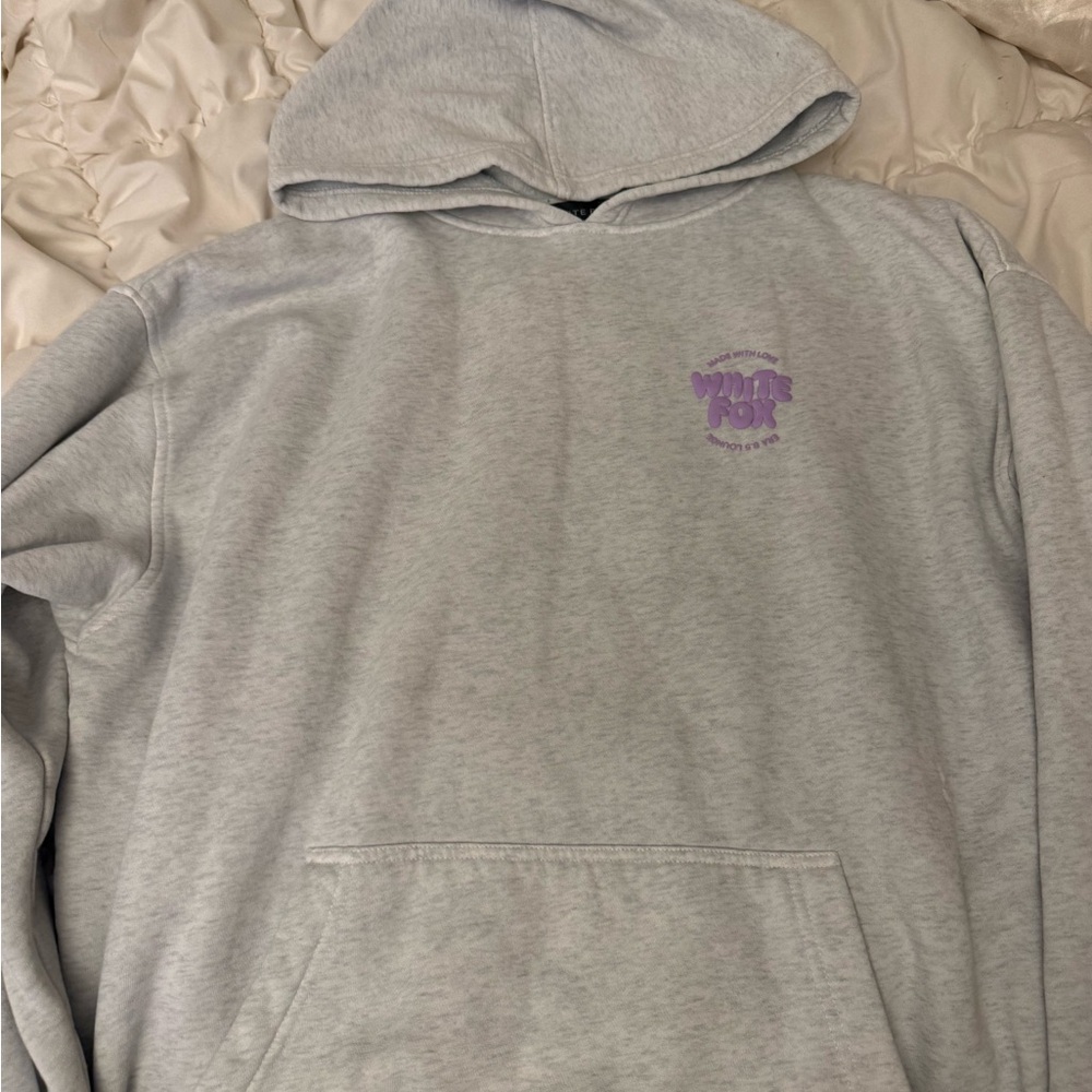 White Fox Grey Sweatshirt with Purple Logo - M/L